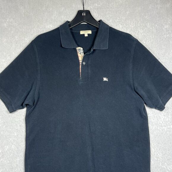 Burberry London Polo Shirt Pique Men’s Large Short Sleeve 100% Cotton Black - Picture 2 of 8